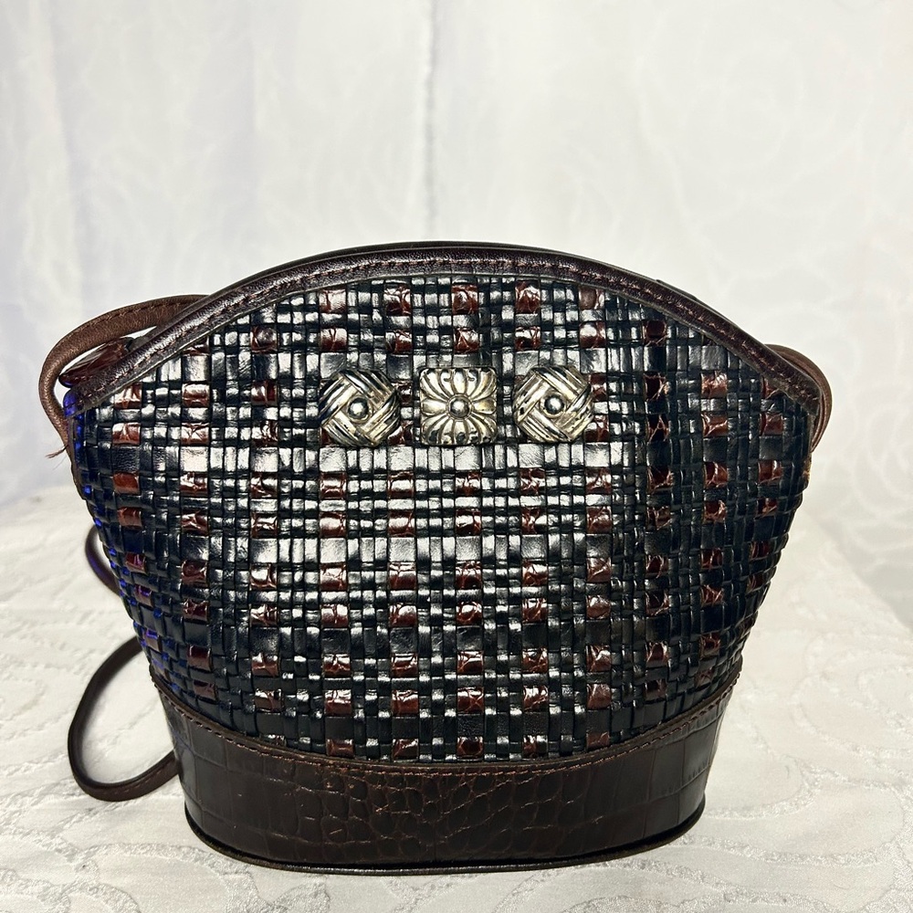 Brighton Vintage Black and Brown croc embossed with silver hardware crossbody. I